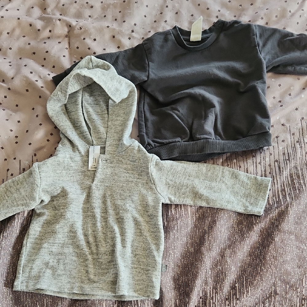 H&M Light Gray and Charcoal Kids Hoodie and Sweatshirt Set